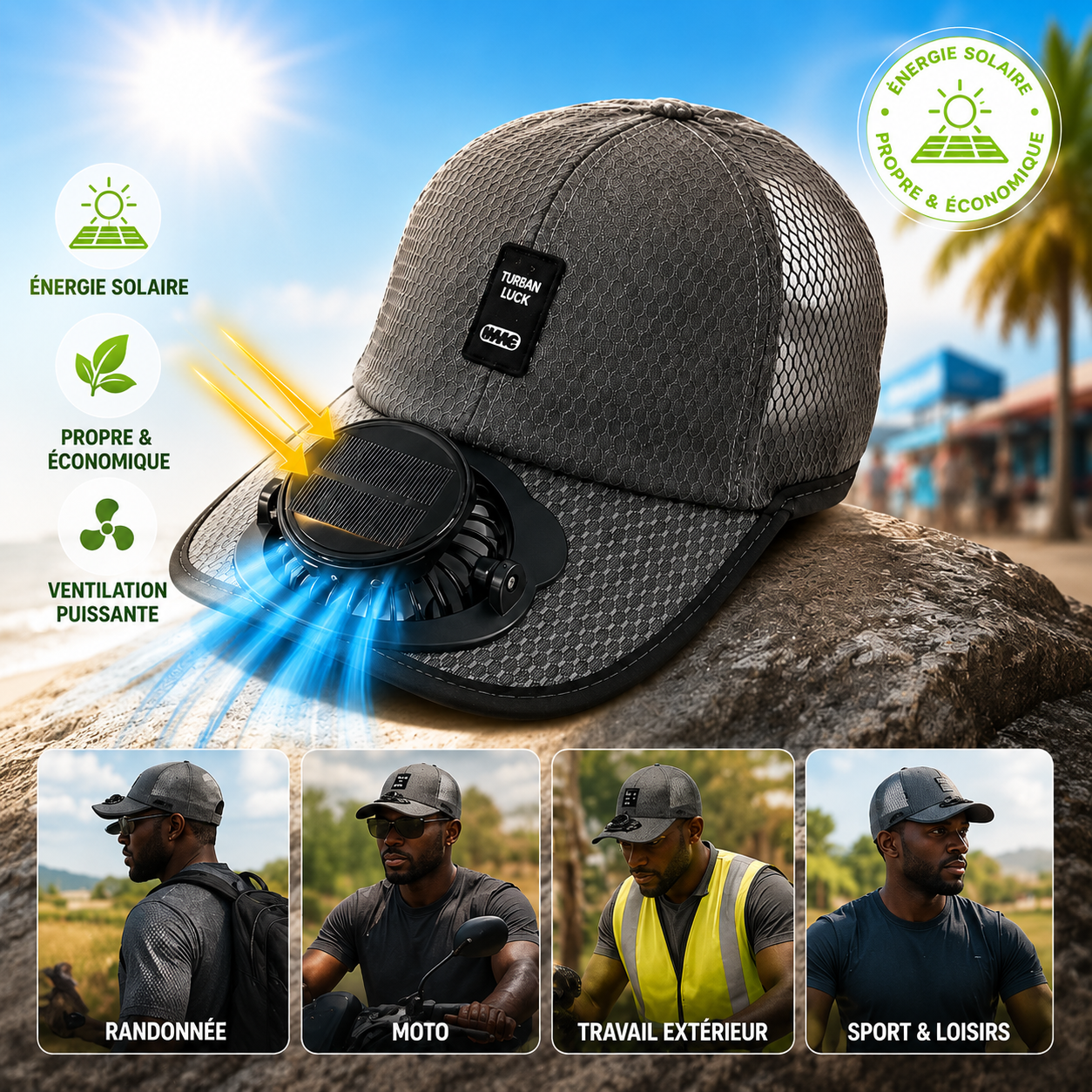Casquette Ventilée Solaire™, avec port USB.